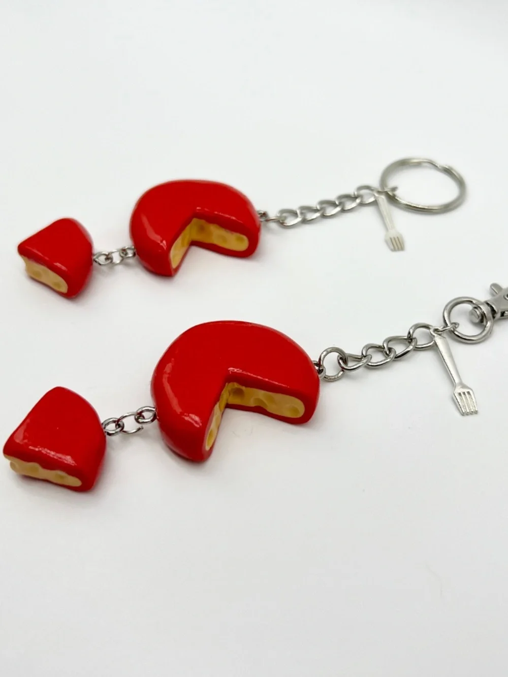Brie & Gouda Cheese Keychain or Bag Clip | Handmade Cheese Rounds Accessory